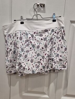 Grand Slam White Tennis-Print Skirt with Purple & Teal Accents